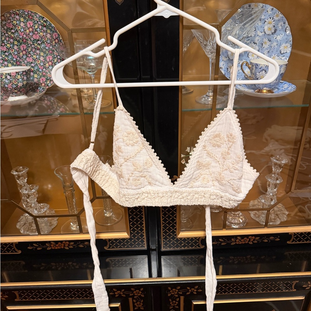 Women's Cream Embroidered Triangle Bralette